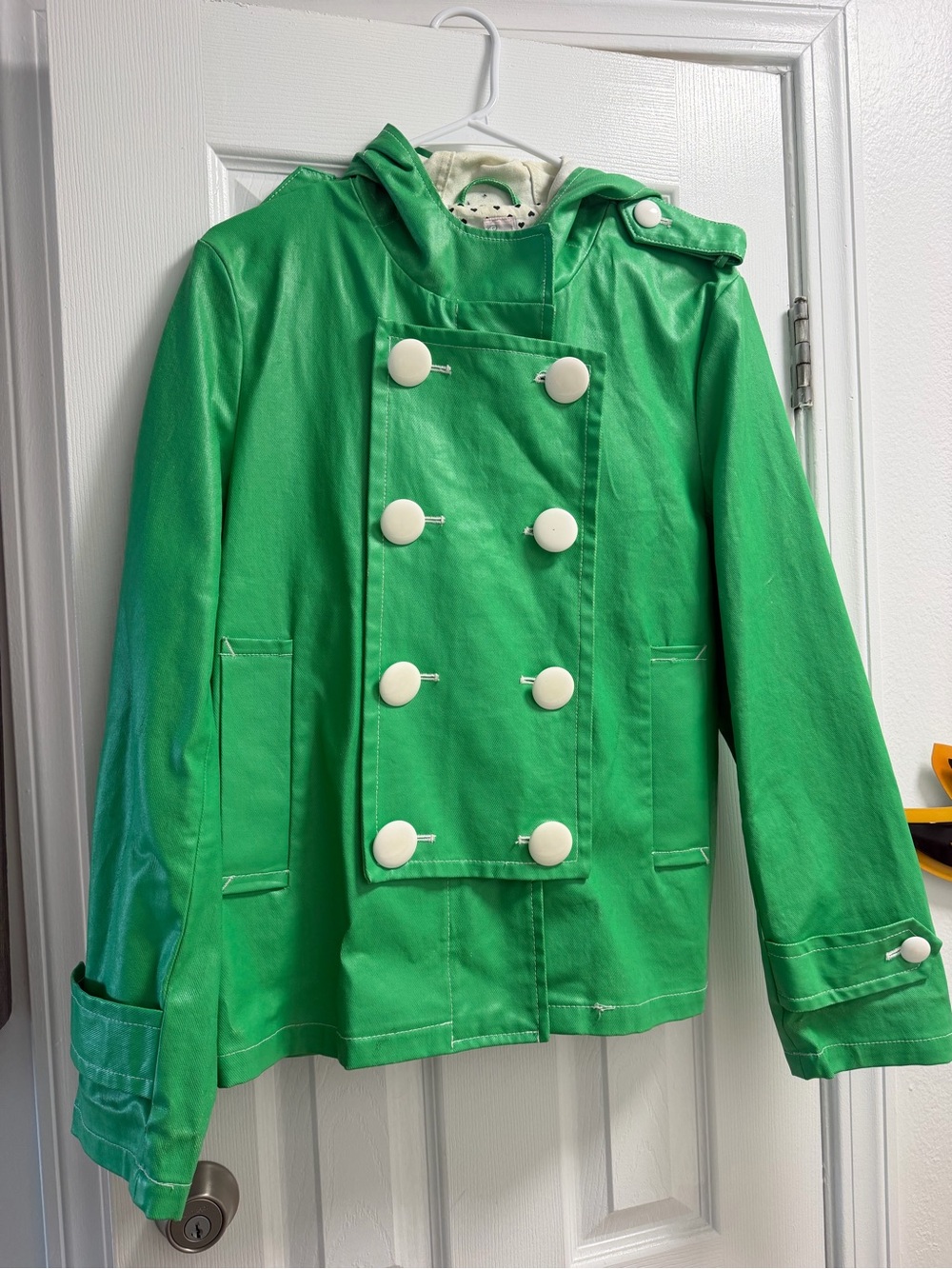 Retro Green Double-Breasted Womens Rain Jacket